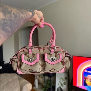Coach Mini Satchel with Pink Snakeskin trim
